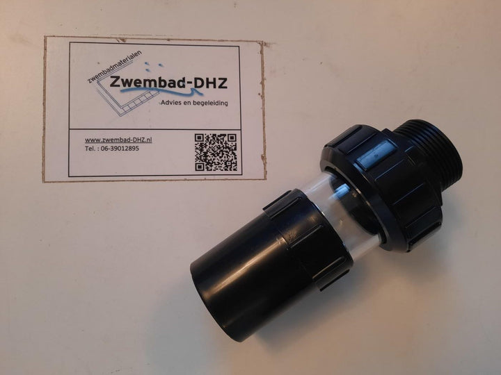 PVC koppeling lijm x 1 1/2" draad met O-ring en kijkglas - Fittingen en beugels