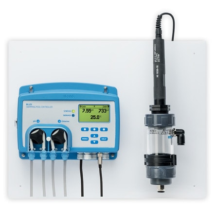 Security Pool Plus pH en redox met internet, op paneel met doorstroomcel - Security