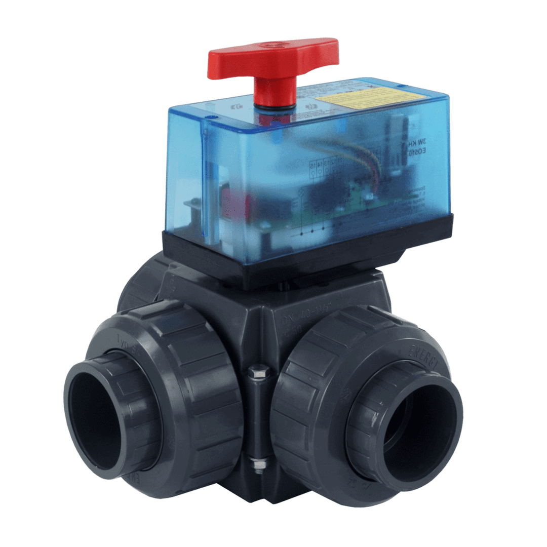 PVC 3-weg automatische T-kogelkraan | | 12-24 V - Pvc