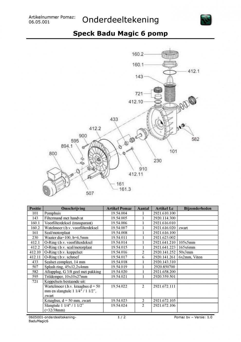 Kraagbus lijm incl. wartel en o-ring voor Speck en PPG pomp - Speck