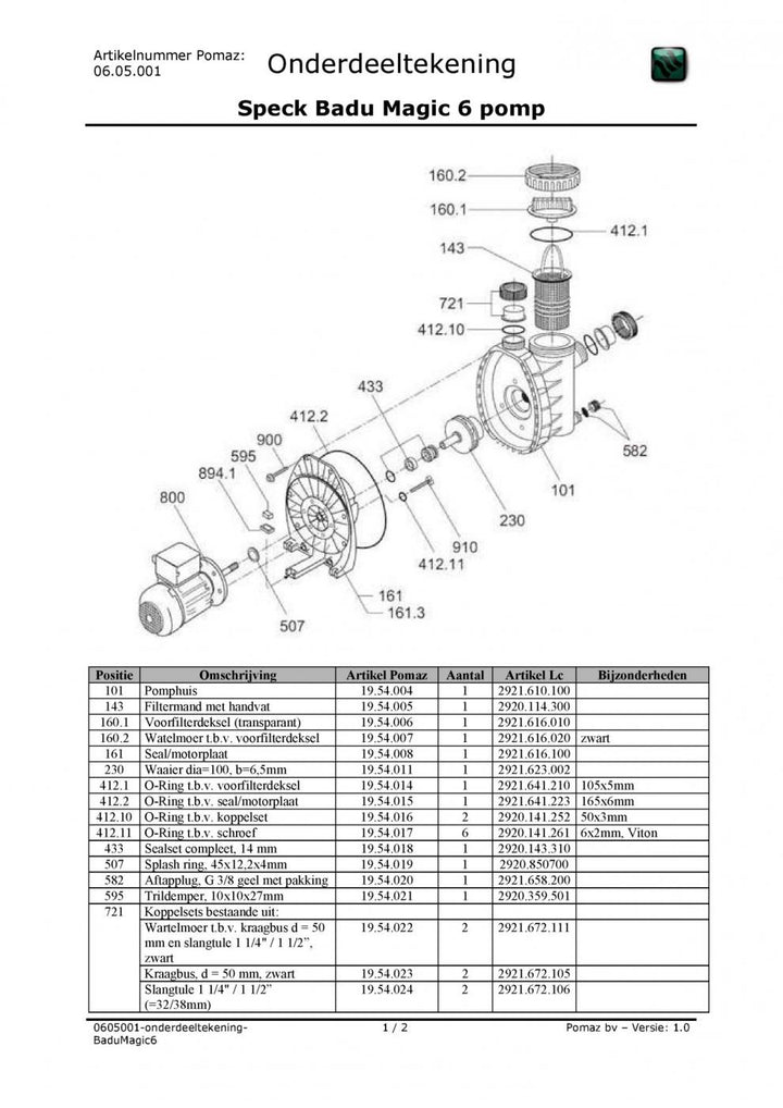 Kraagbus lijm incl. wartel en o-ring voor Speck en PPG pomp - Speck